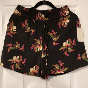 Black Floral Print Satin Shorts (M-NWT)